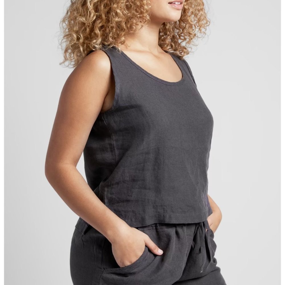 SOLD Parachute Linen Tank Coal Gray Size XS Scoop Neck Cropped Lagenlook - Picture 1 of 8